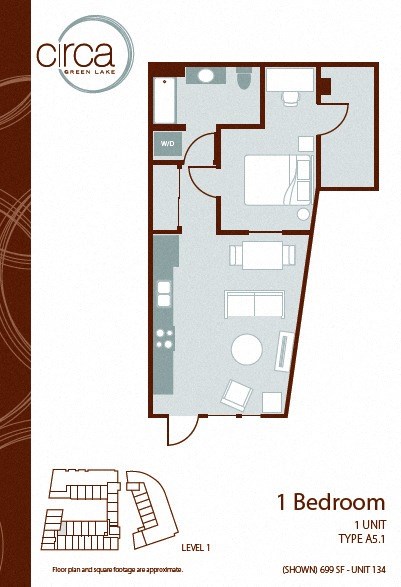 Floor plan for 1 bed, 1 bath, 703 sqft